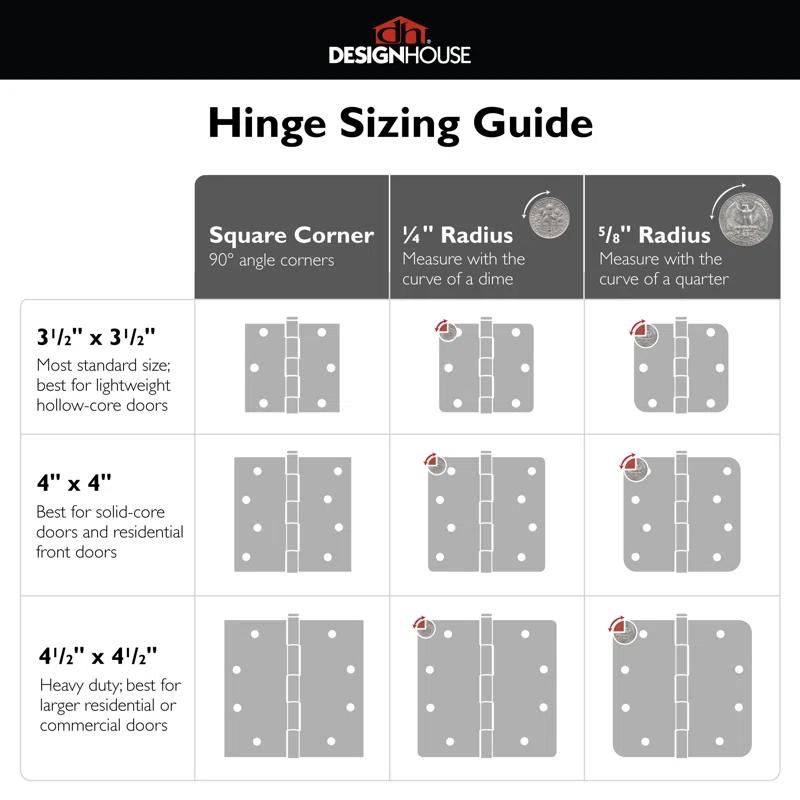 Design House 3.5" H x 3.5" W Butt Bearing Door Hinges (Set of 3)