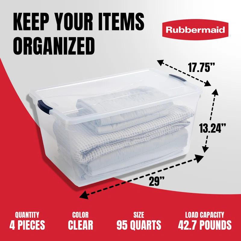 Rubbermaid Rubbermaid Cleverstore Clear 95 Qt Plastic Storage Bins with Lids, 4-Pack