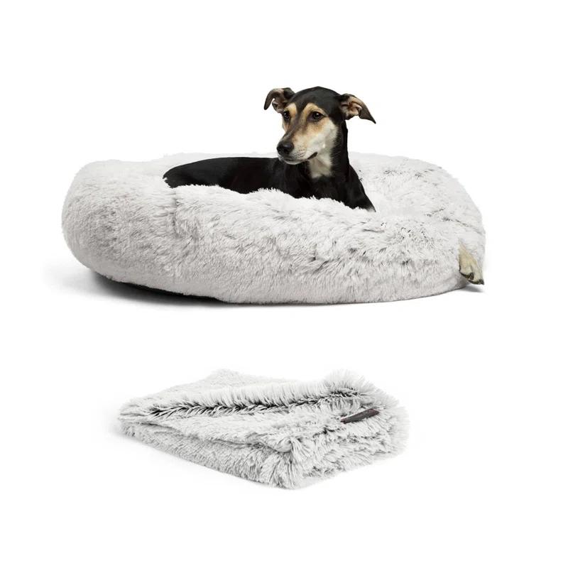 Best Friends By Sheri Best Friends by Sheri Bundle The Original Calming Shag Donut Cat and Dog Bed + Throw