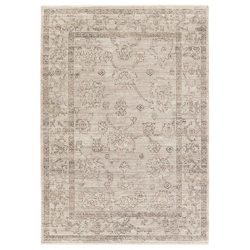 Bungalow Rose Floral Machine Woven Polyester Area Rug in Beige/Brown