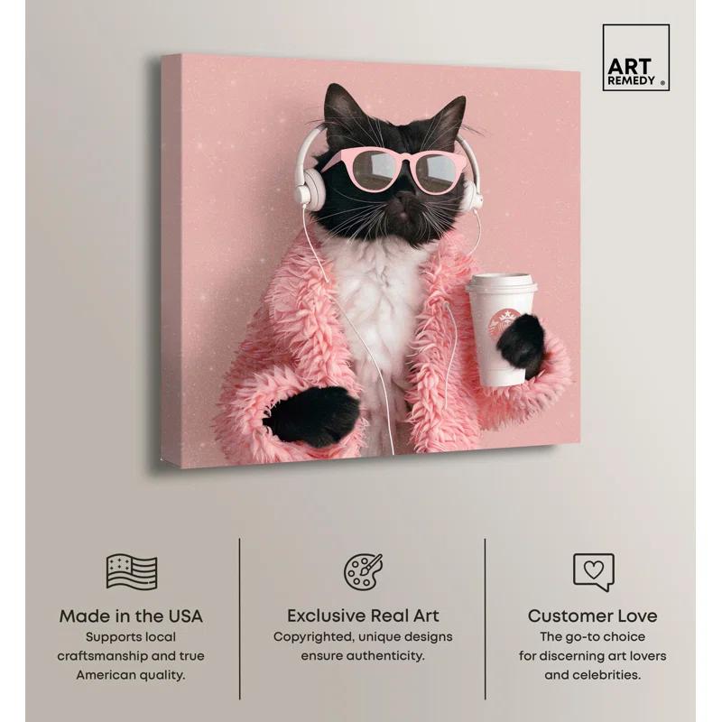Art Remedy Glam Cat Headphones Canvas Cute Cat Art Prints by Art Remedy
