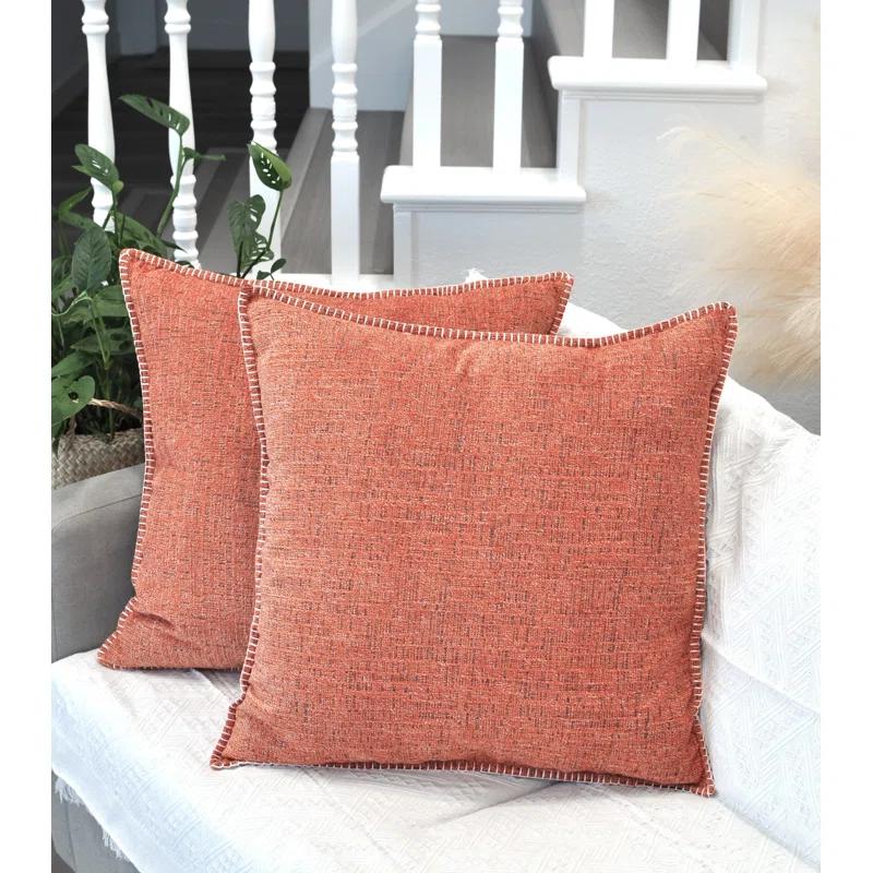 Oveesha Soft Chenille Throw Pillow Covers With Stitched Edge (Set of 2)
