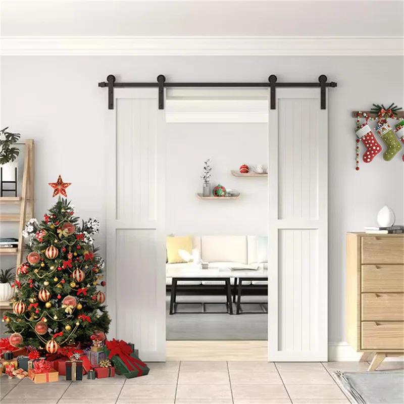 LAZ Black Steel Double Door Barn Door Hardware Kit Standard Double (NOT INCLUDE DOORS)
