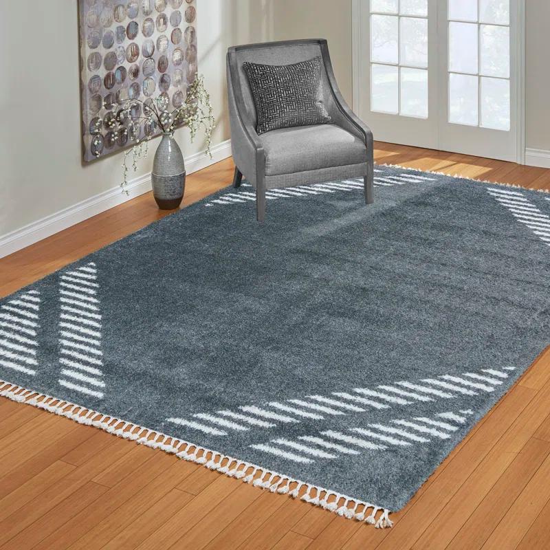 Gertmenian Limmet Lowne Charcoal Gray/Ivory Plush Modern Shag Area Rug with Fringe