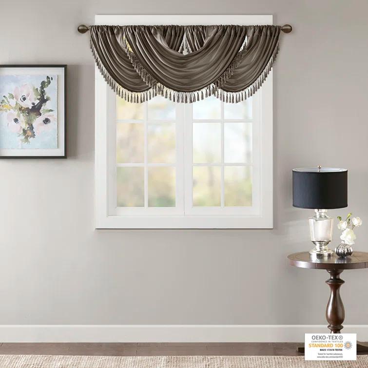 Madison Park Elena Faux Silk Waterfall Embellished 38'' W Single Window Valance & Reviews | Wayfair