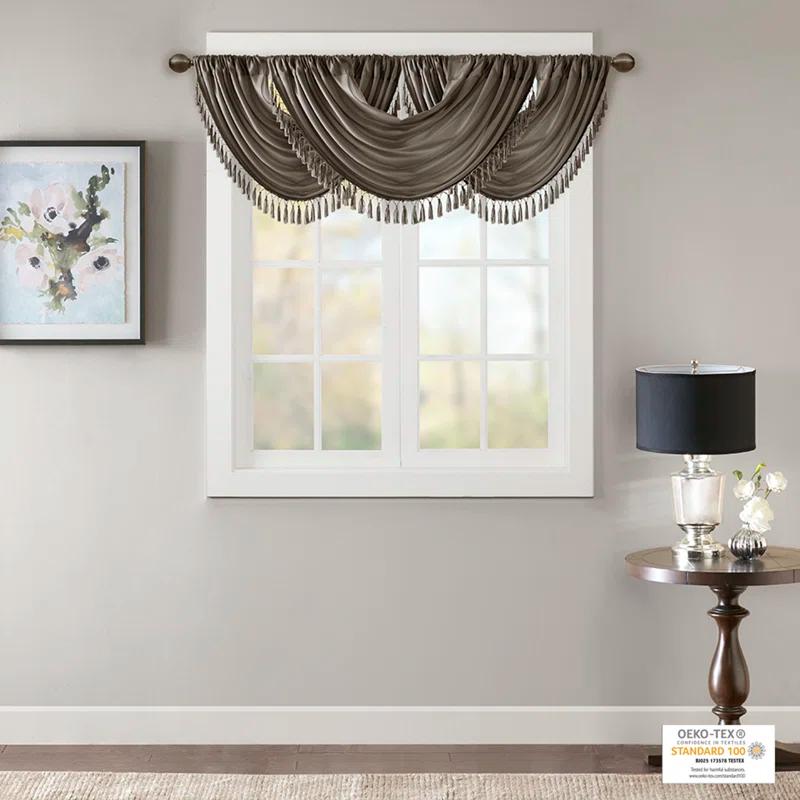Madison Park Elena Faux Silk Waterfall Embellished 38'' W Single Window Valance