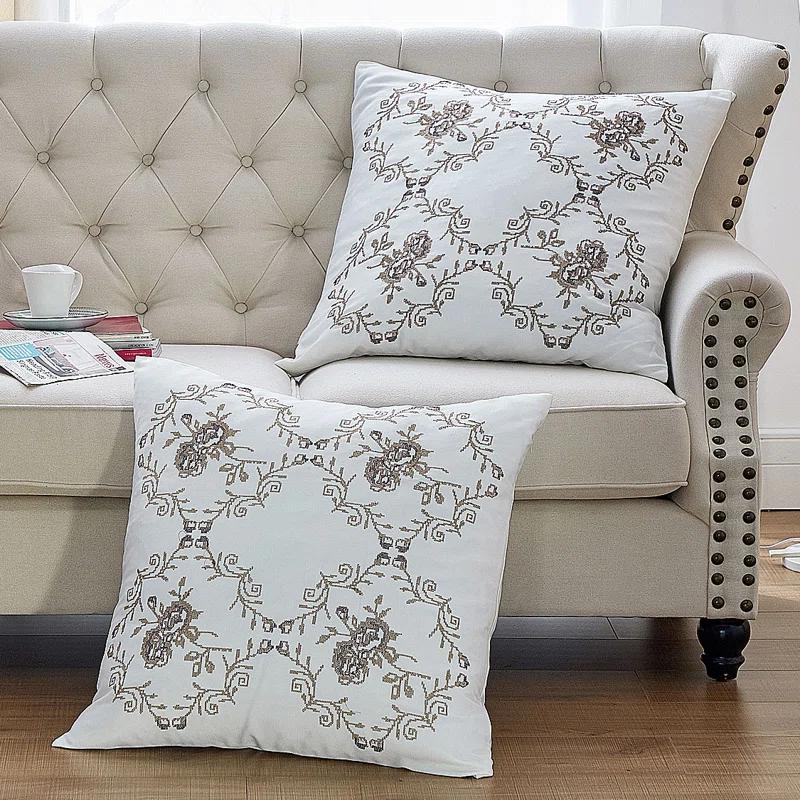 Home Soft Things Rose Embroidered Pillow Cover (Set of 2)