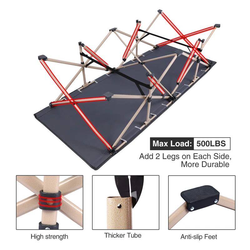 LIFETIME FLOORING LLC Oversized Camping Cots For Adults 500Lbs, Extra Wide Tall Sleeping Cots Heavy Duty,  Cots Portable For Outdoor Indoor Office