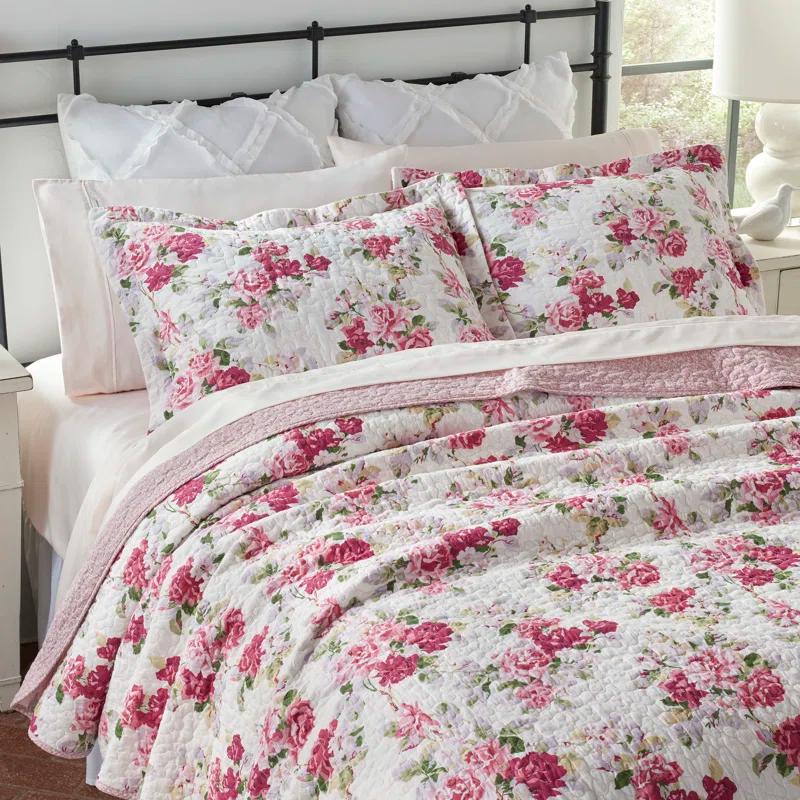 Laura Ashley Laura Ashley Lidia Cotton Reversible Pink Quilt Set