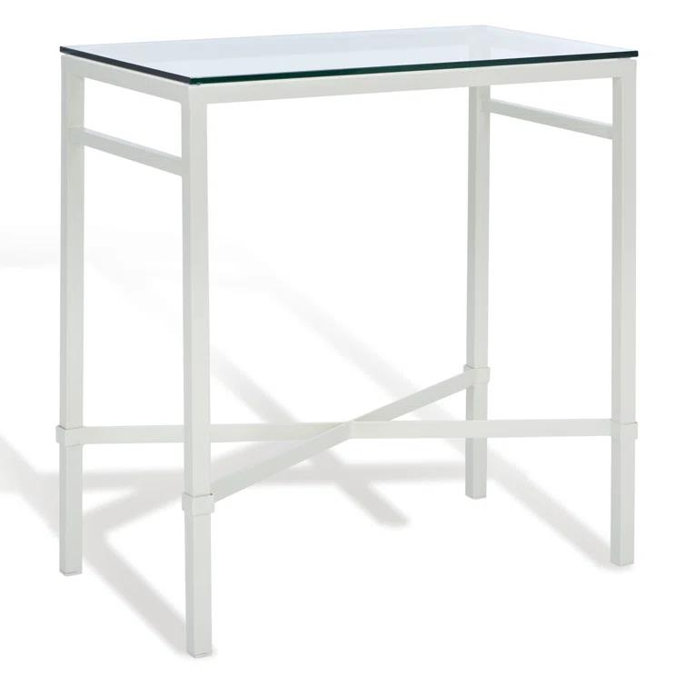 SAFAVIEH Couture Viggo Glam Glass Top Metal Side Table, White