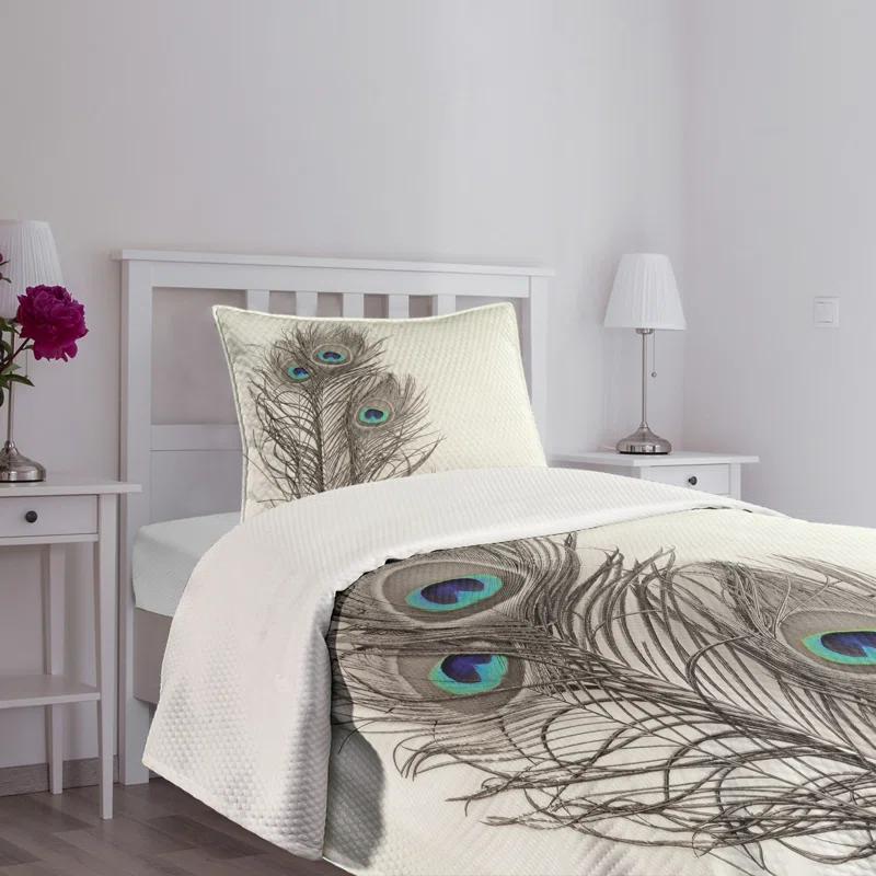Ambesonne Peacock Bedspread Feathers of Exotic Bird