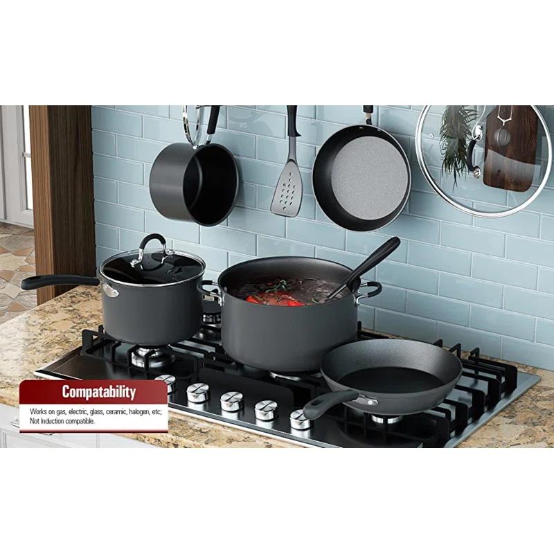 Cook N Home Professional Hard Anodized Pots and Pans Set Nonstick, Kitchen Cookware Set, Black