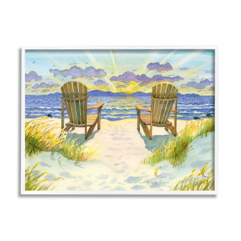 Stupell Industries " Nautical Beach Chairs View " by Robin Altman Painting Print