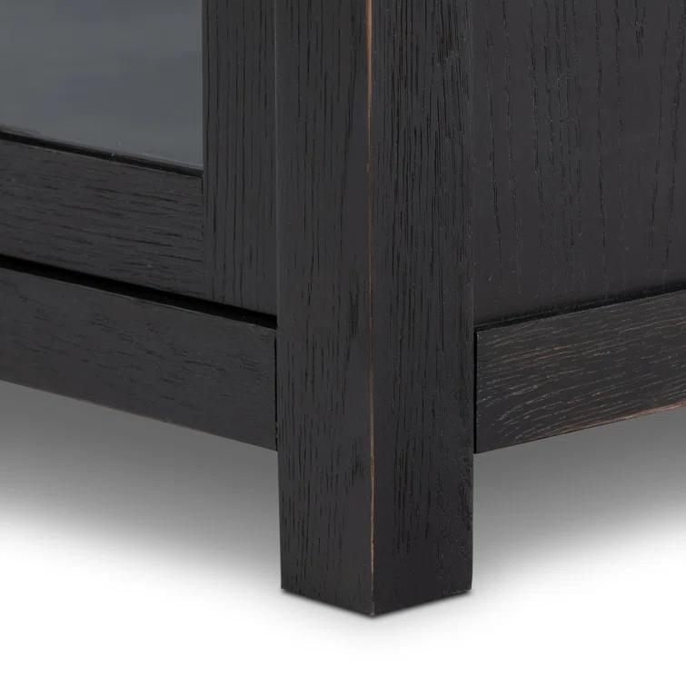 Worn Black Oak Double Bookcase with Iron Ladder