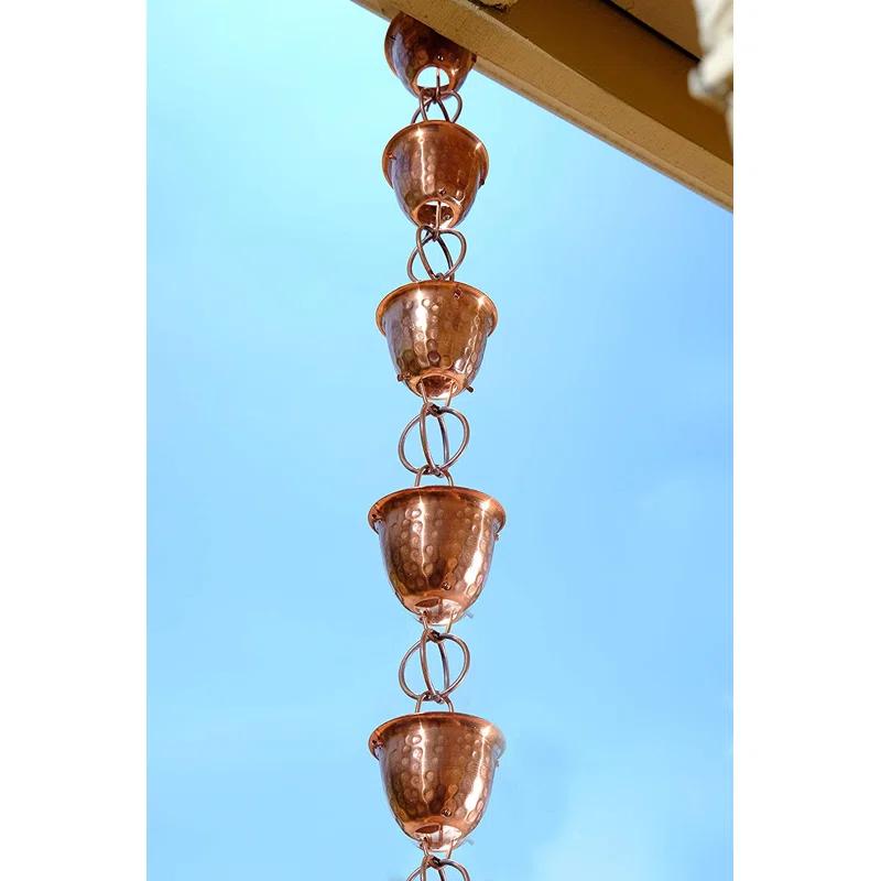 Monarch Rain Chains Pure Copper Hammered Cup Rain Chain Replacement Downspout for Gutters