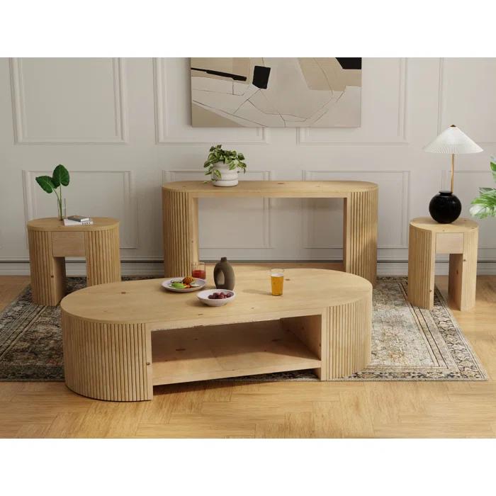 Benjara Izya 74 Inch Cocktail Coffee Table, Reeded Fluted Base, Brown Solid Wood