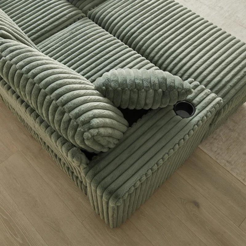 Latitude Run® 84 Corduroy 3-Seater Sofa With 3 Back Pillows ,2 Toss Pillows , A Ottoman ,2Storage Spaces And Cup-Holding Grooves Comfy Sofa- Deep Seat Couch