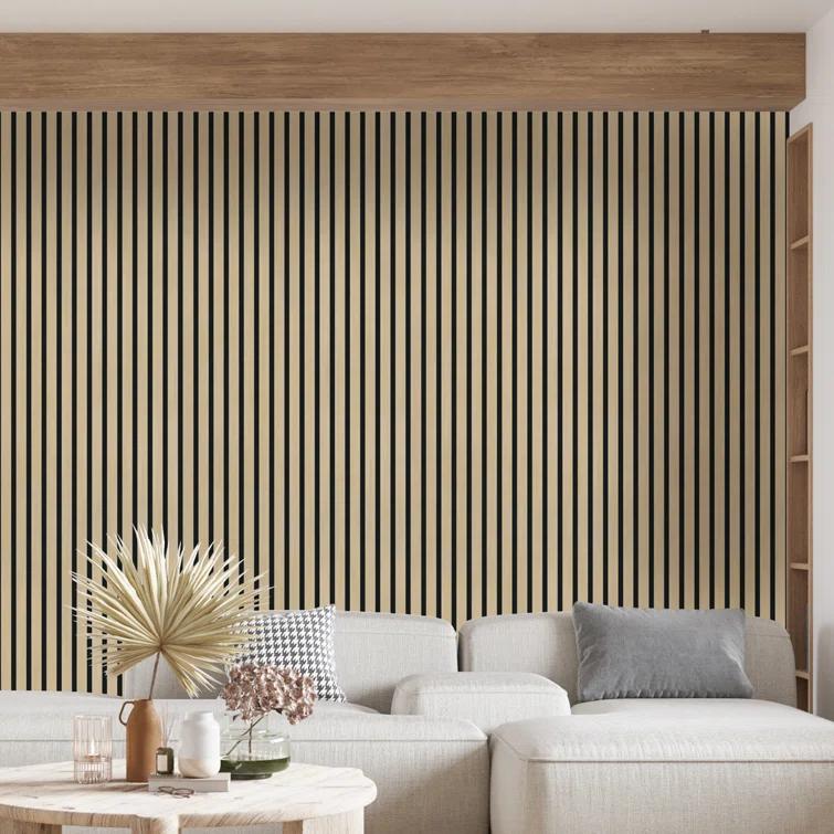 Sunwings 94.5'' L x 23.6'' W Acoustic Wood Slat Wall Paneling, 3D Decorative Shiplap Soundproof Panel (Set of 2)