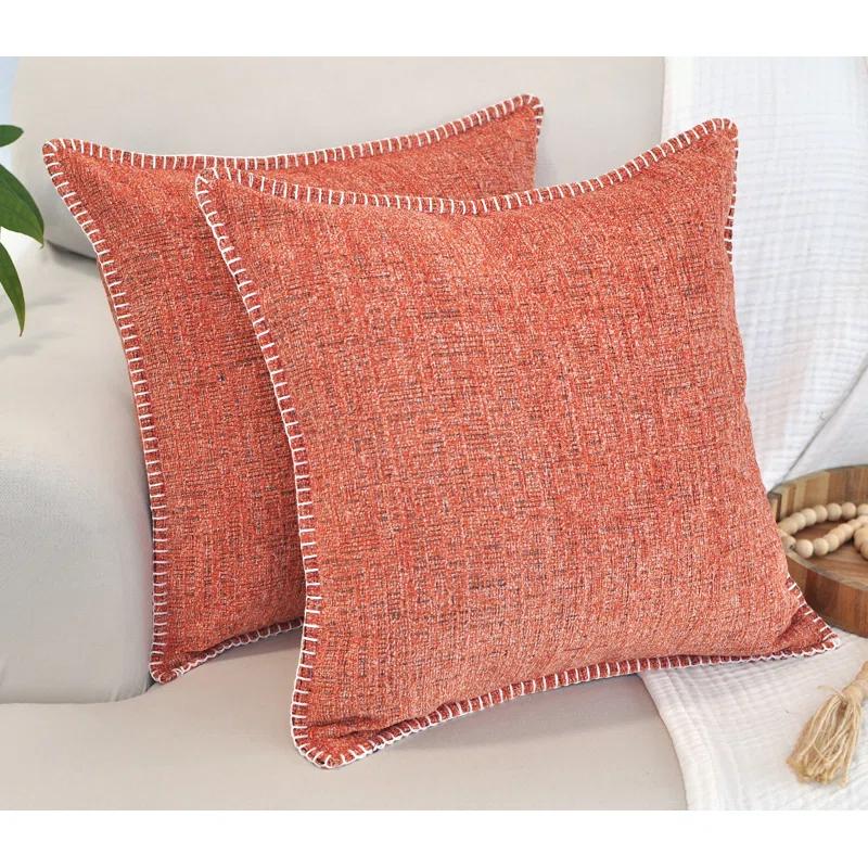 Oveesha Soft Chenille Throw Pillow Covers With Stitched Edge (Set of 2)
