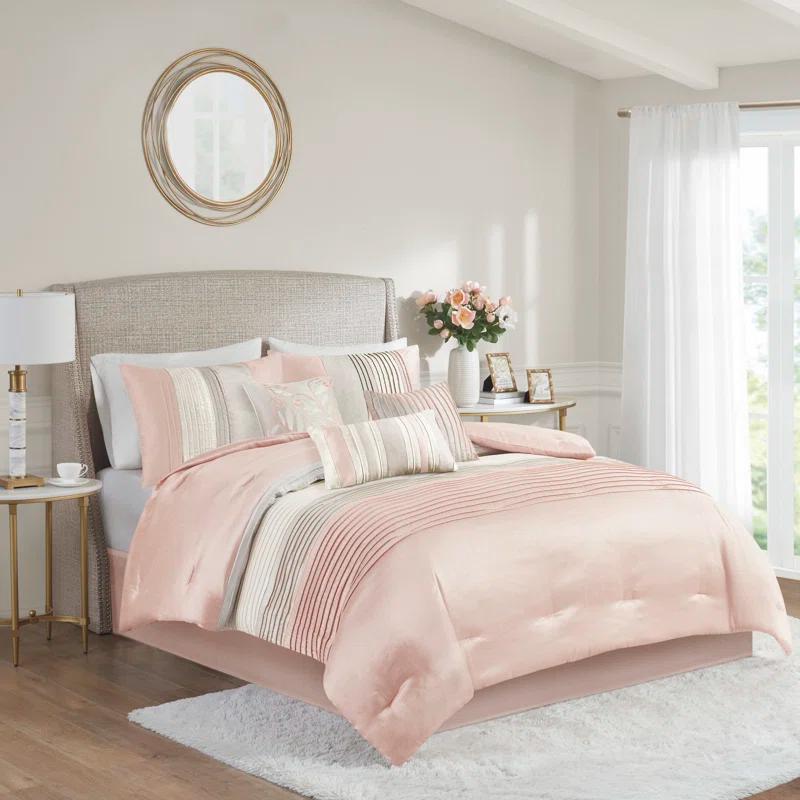 Madison Park Amherst 7 Piece Striped and Pleated Comforter Set & Reviews | Wayfair