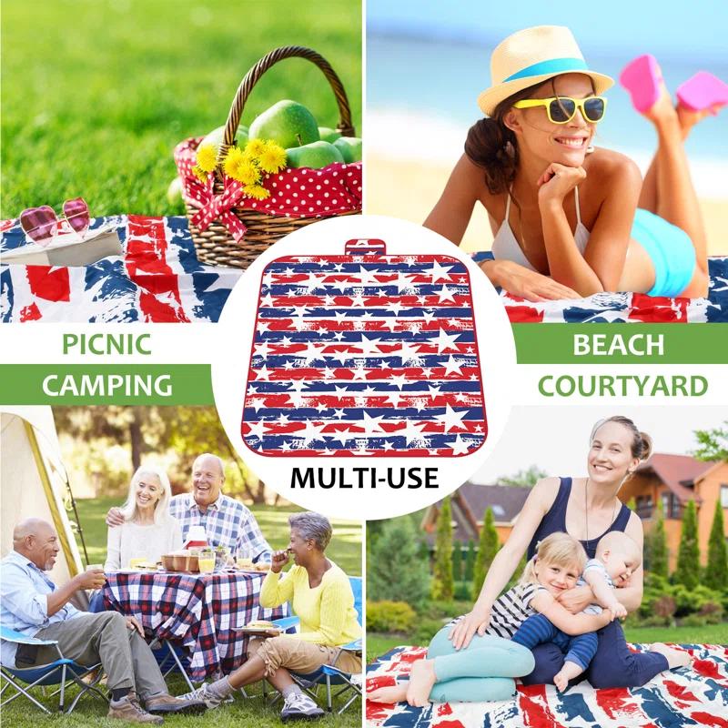 Tirrinia Picnic Blanket Extra Large Waterproof Lightweight Portable Outdoor Mat for Family Camping, Travel, Park, Beach, Hiking, Stadium, Concerts ( Striped Print, 70''X80'') - Machine Washable