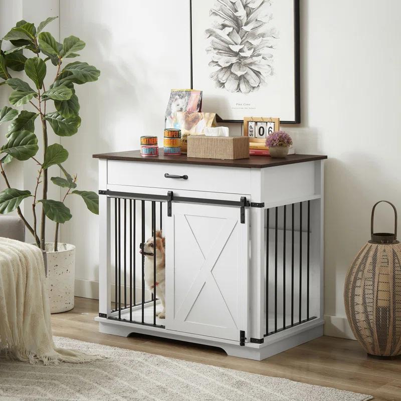 Tucker Murphy Pet™ 37.8''W Modern Dog Crate Furniture With Drawer And Sliding Door