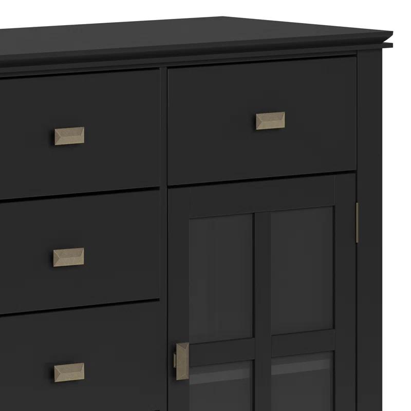 Simpli Home Artisan 54"W Solid Wood Sideboard Buffet with Tempered Glass Doors and 6 Drawers