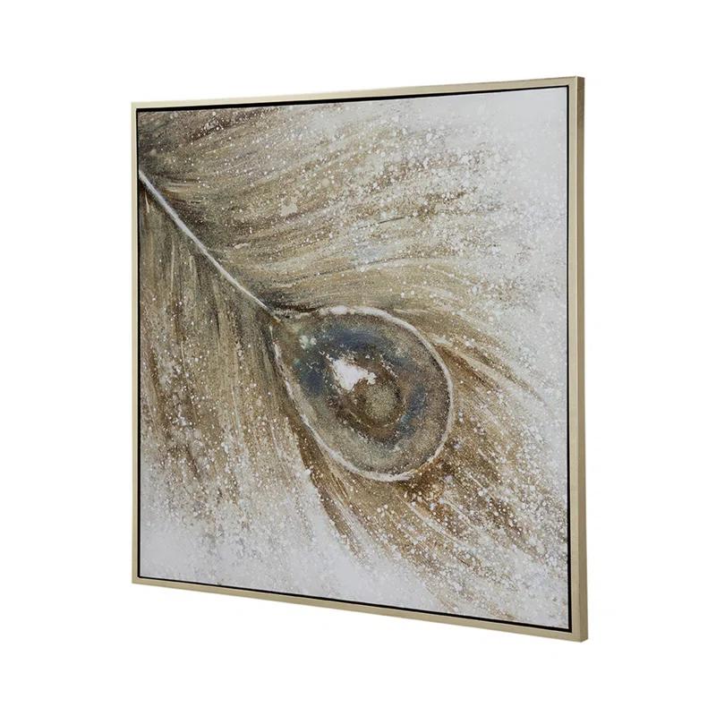 Benjara Peacock Feather Framed On Canvas Painting | Wayfair