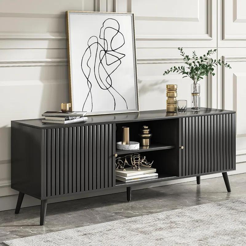 George Oliver Modern TV Stand for Televisions up to 70 Inches, with Sliding Doors and Storage, Television Stands, TV Consoles, Media Consoles for Living Room