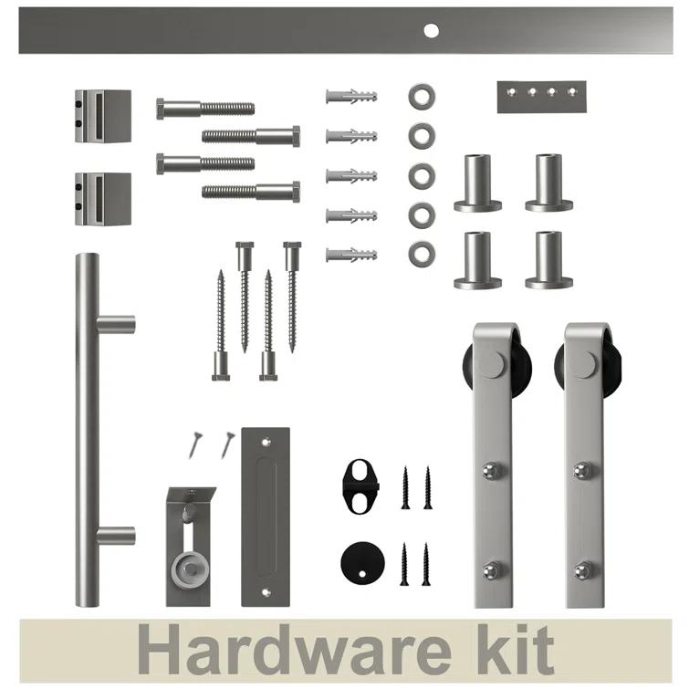 Home Worthy Frosted Glass Solid Manufactured Wood Painted Sliding Barn Door with Nickel-Hardware Kit(No Assembly Required)