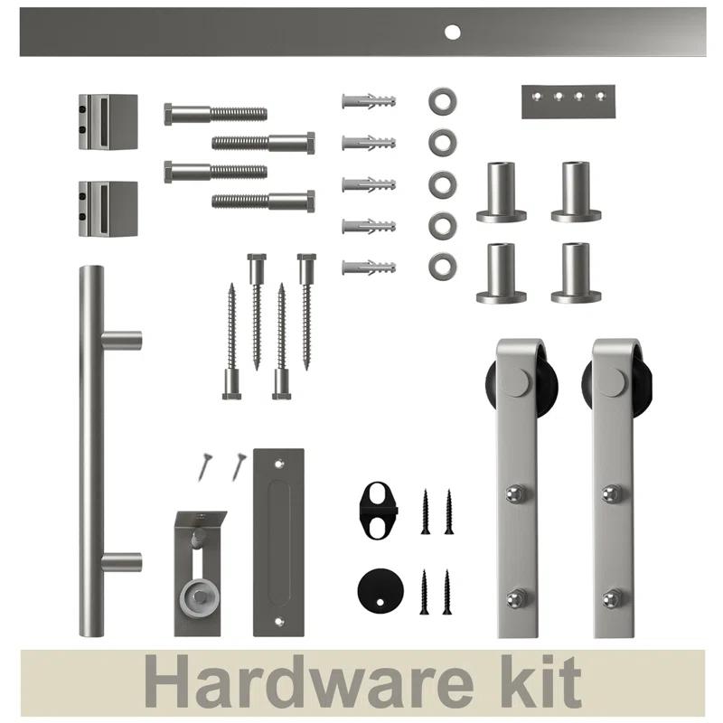 Home Worthy Frosted Glass Solid Manufactured Wood Painted Sliding Barn Door with Nickel-Hardware Kit(No Assembly Required)