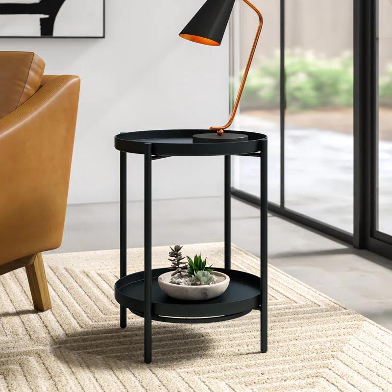 Simpli Home Monet 17"W Round Metal End Table with Flippable Tray Top