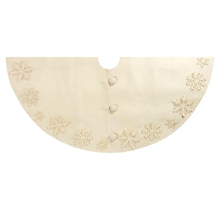 Arcadia Home Pom Poms 72" Handmade Christmas Tree Skirt in Felt - Tacked Snowflakes on Cream