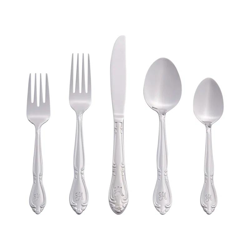 RiverRidge Home RiverRidge Rose Flatware 46-Piece Monogrammed Stainless Steel Silverware Set for 8