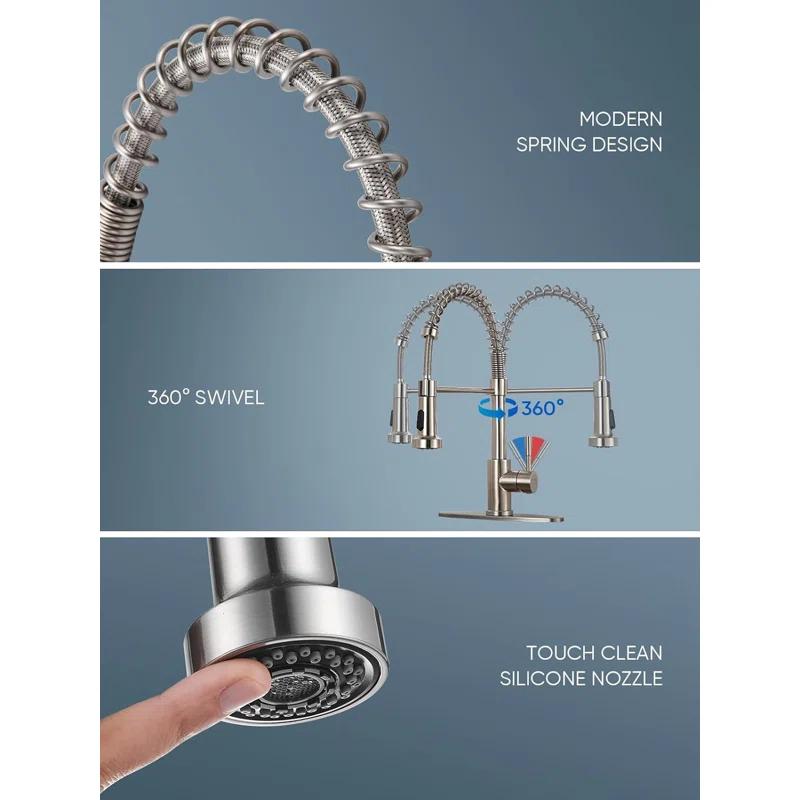 Fairub MAMCPM Brushed Nickel Kitchen Faucet With Pull Down Sprayer, Stainless Steel Kitchen Sink Faucets