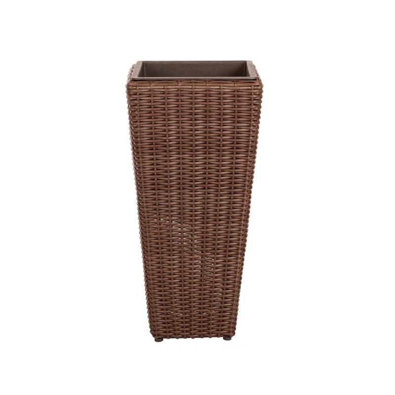 PatioSense Alto Balkene Home Alto Wicker Planter with Liners ,Tall Plant Decor Box for Outdoors - Mocha - Pack of 2