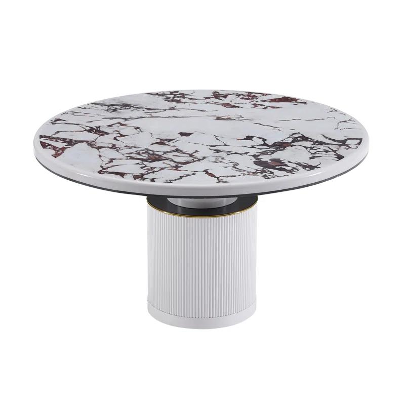 TOV Furniture Vanessa White Marble Lacquer 53" Round Dining Table