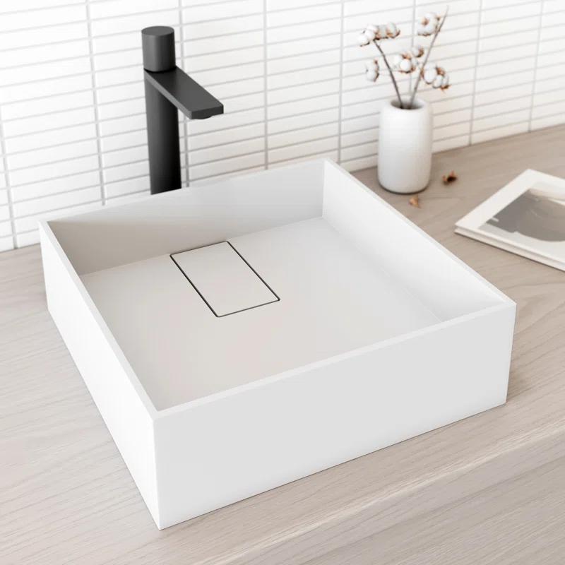 VIGO VG04021 Bryant 15" L x 15" W x 5" H Matte White Handmade Square Vessel Bathroom Sink