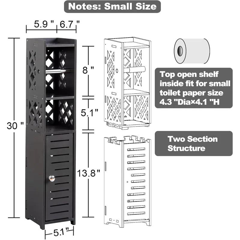 Danhires Toilet Paper Storage Cabinet,Toilet Paper Holder Stand,Bathroom Storage Cabinet With Roller,Slim Storage Cabinet For Small Space,Black