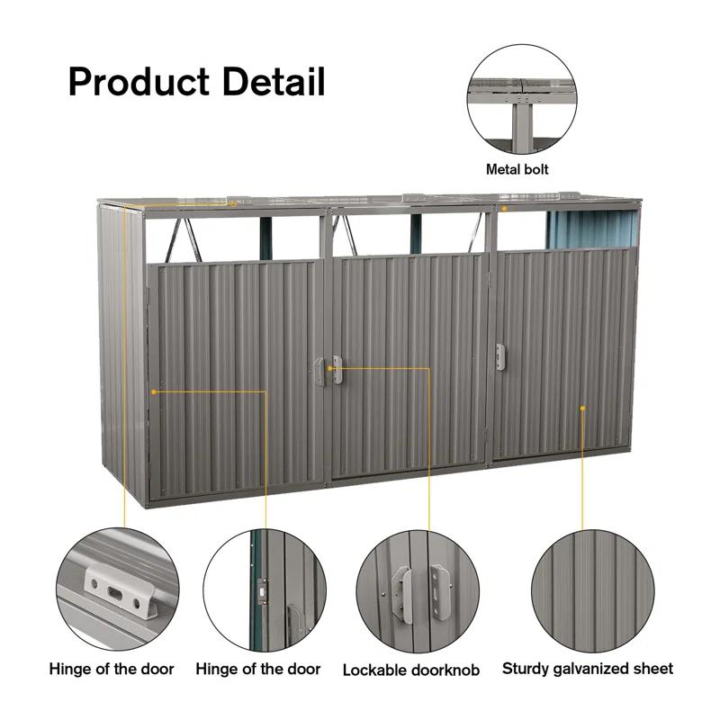 Alxfarton Garbage Bin Shed Stores 3 Trash Cans Metal Outdoor Bin Shed For Garbage Storage