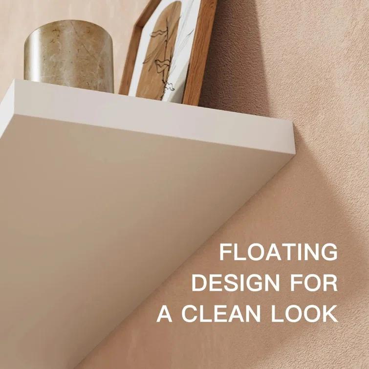 Latitude Run® Elbur Wide Wood Floating Shelves, Wall Shelf Display Shelves for Bathroom/Kitchen/Bedroom/Living Room (Set of 2)