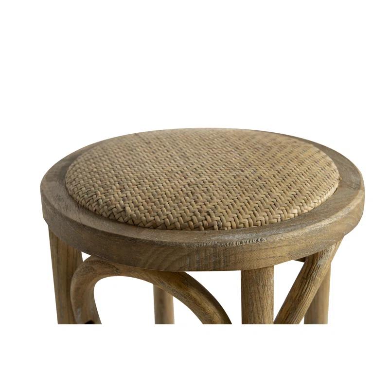 Dovecove Rae 24" Round Rattan Seat Counter Stool with Solid Wood Frame