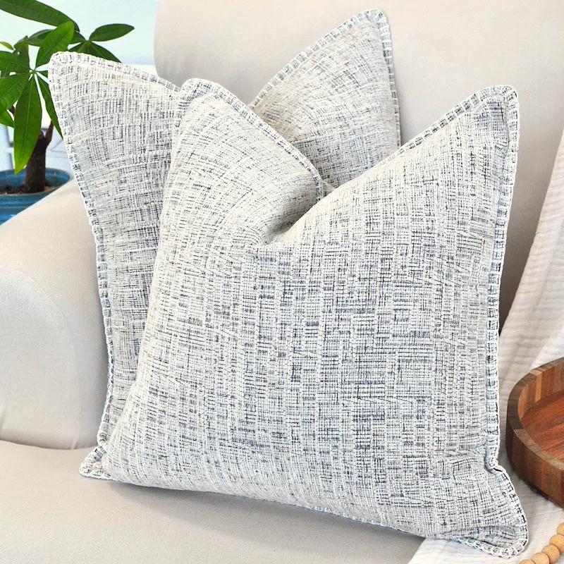 Oveesha Tassel Soft Chenille Throw Pillow Covers With Stitched Edge (Set of 2)