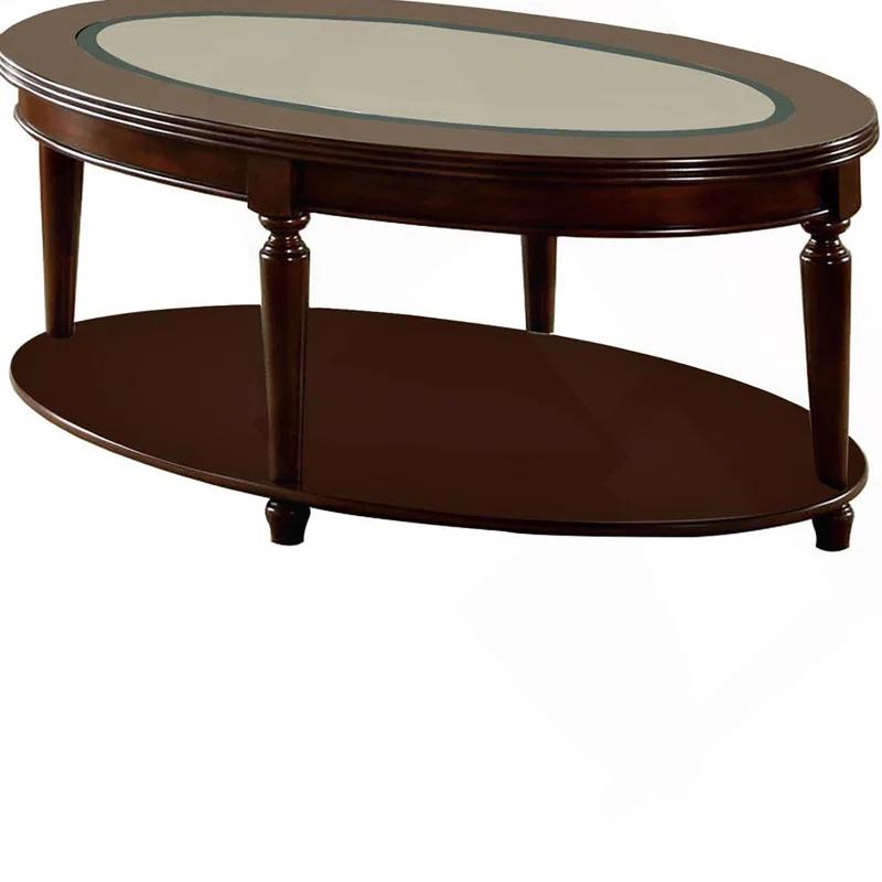 Charlton Home® Transitional 1pc Coffee Table Dark Cherry Open Bottom Shelf Beveled Glass Top