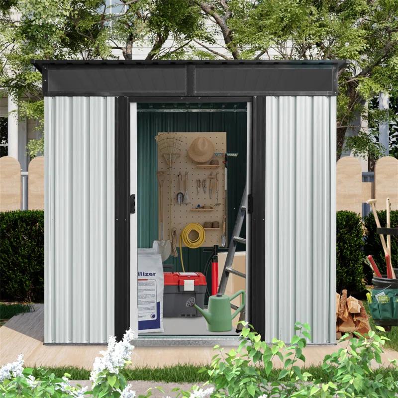 HLILish 6Ft X 5Ft Outdoor Metal Storage Shed With Window And Transparent Plate For Garden, Lawn