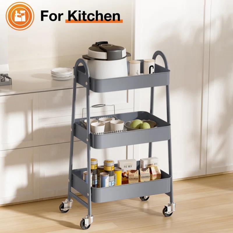 Rebrilliant 3 Tier Small Rolling Cart Metal Utility Storage Organizer Bathroom Storage Cabinet Freestanding Bathroom Cabinet