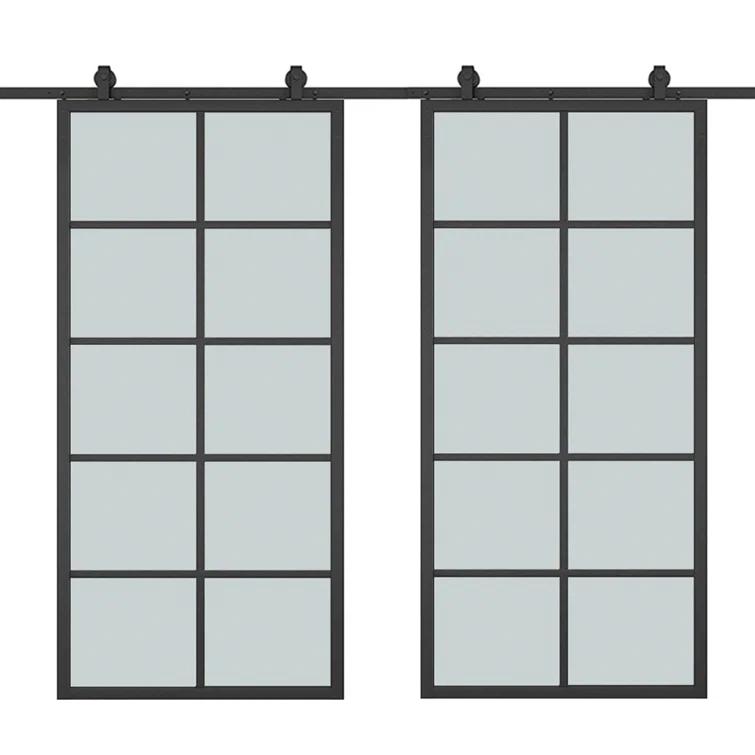 Calhome 84'' Solid Core Glass with Installation Hardware Kit Barn Door