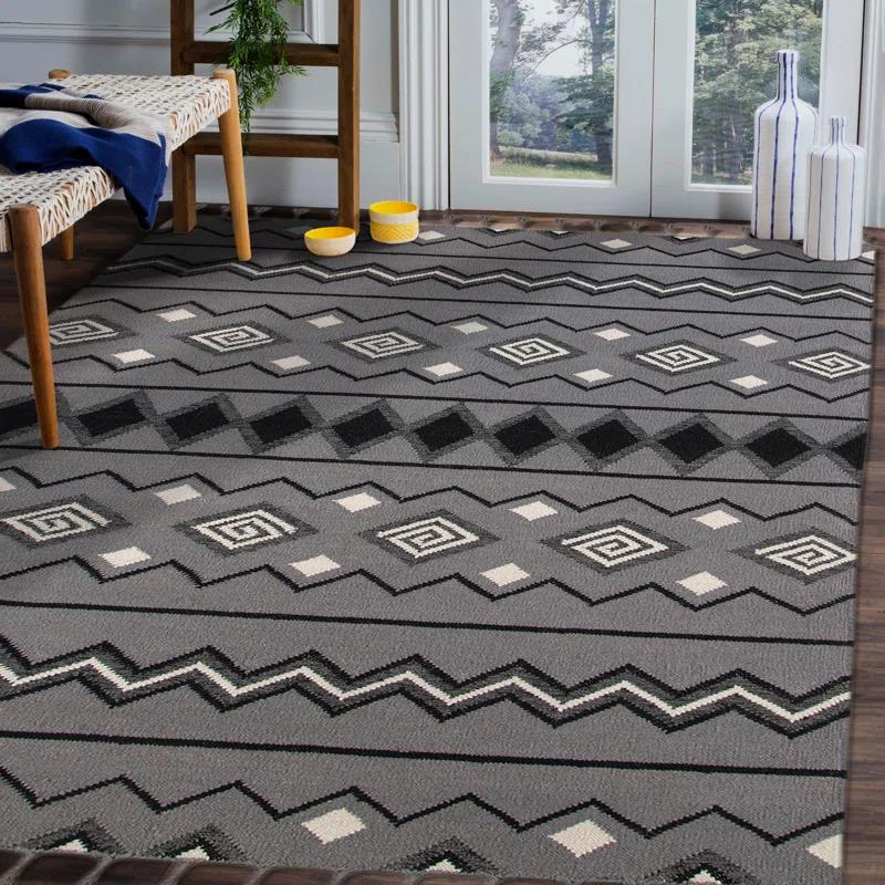 Union Rustic Oneil Moroccan Handmade Wool Gray Area Rug