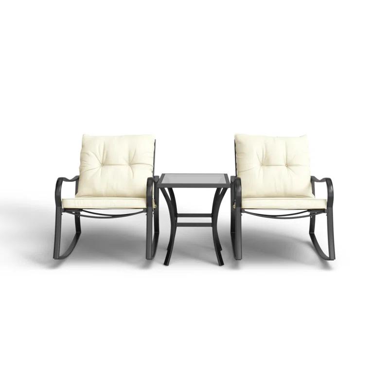 Mercury Row® Preciado 3 Piece Outdoor Patio Set With Cushions-Rocking Chair for Balcony, Lawn and Porch