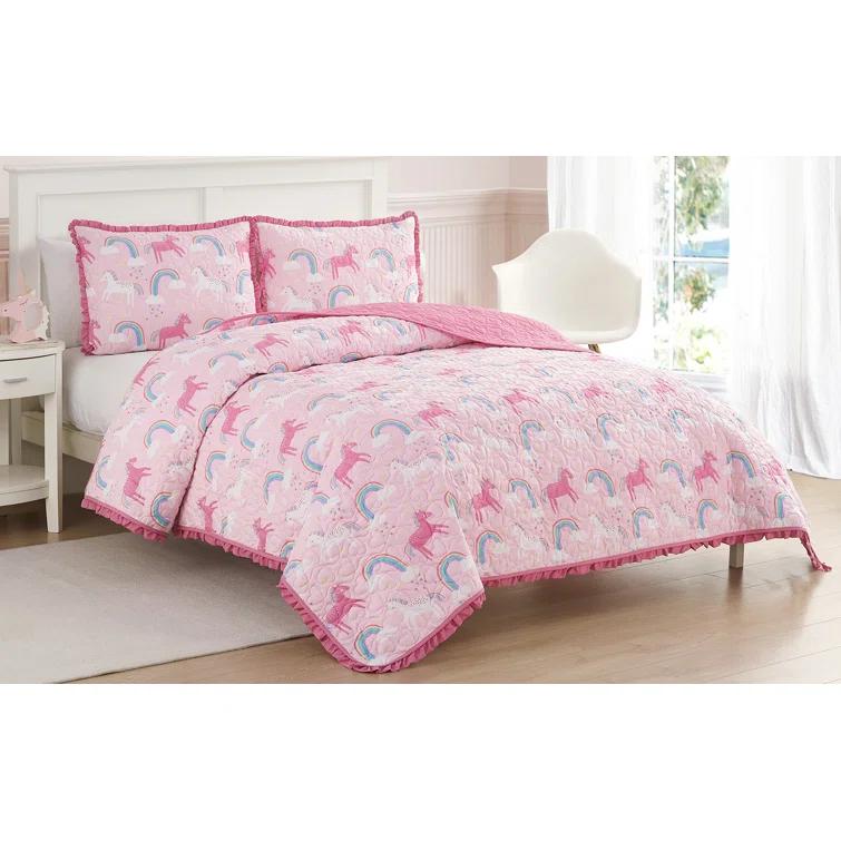Alex + Bella ALEX + BELLA Unicorn Parade Pink Reversible Microfiber Quilt Set